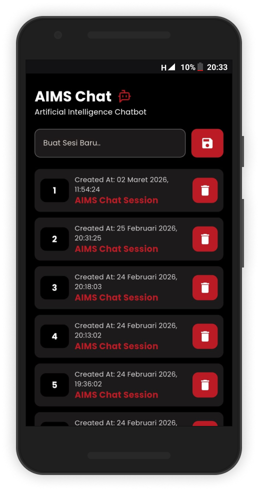 AIMS AI Chatbot with session list